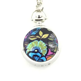 Zojie Pendant Watch - Flowers on Black
